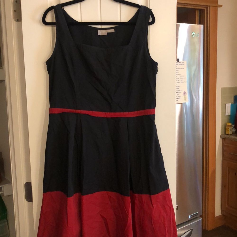 eShakti Black Red Square Neck Sleeveless Dress Pockets Sz 14 EUC